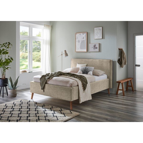 Béžová čalouněná dvoulůžková postel s úložným prostorem s roštem 140x200 cm Riva – Meise Möbel-image-1