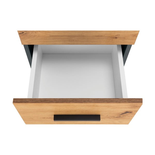 Vysoká úzká koupelnová skříňka v dekoru dubu v přírodní barvě 130x35 cm Malika – Støraa-image-3