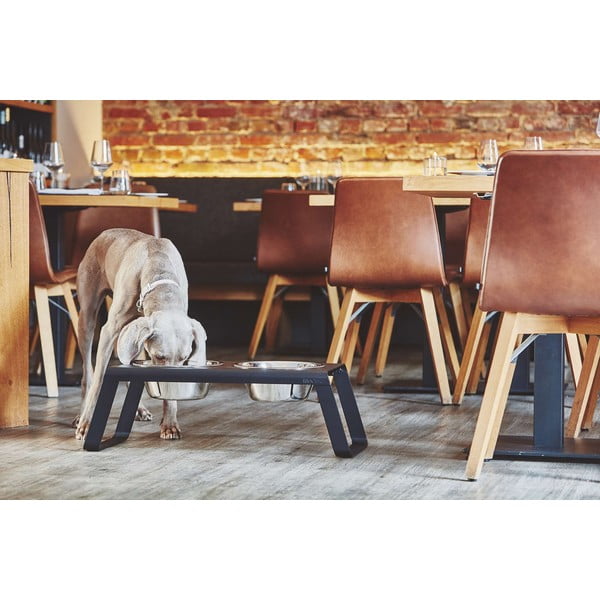 Kovový set misek s podstavcem pro psa Desco Black L – MiaCara-image-1