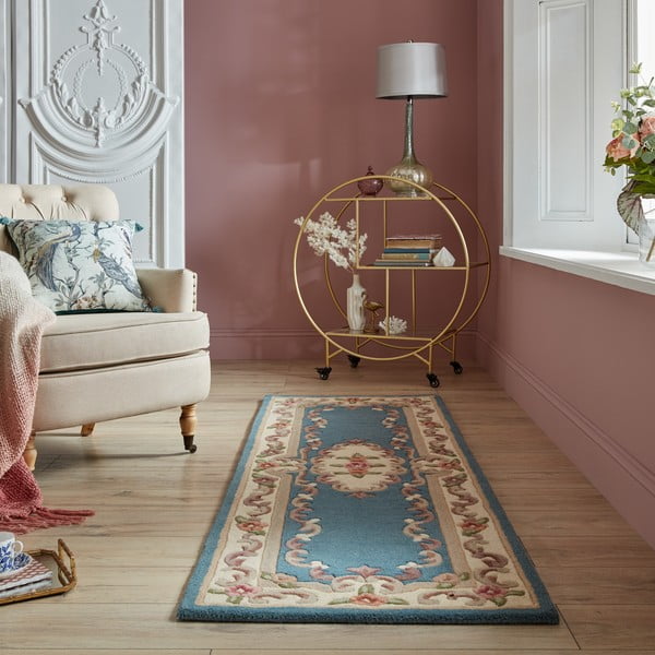Modrý vlněný koberec Flair Rugs Aubusson, 67 x 210 cm-image-1