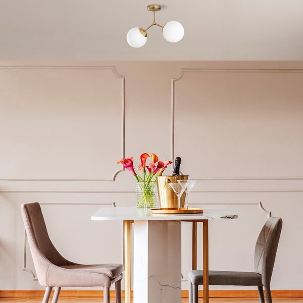 Bílé/v mosazné barvě stropní svítidlo se skleněným stínidlem 15x44 cm Damar – Opviq lights-image-1