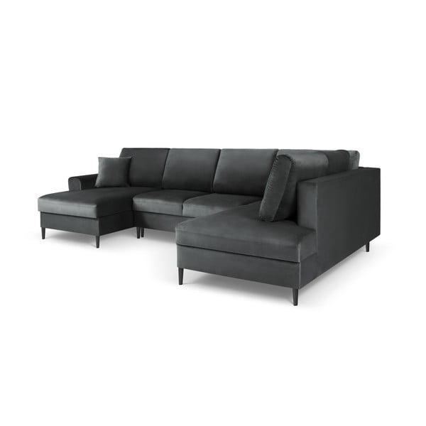 Tmavě šedá sametová rozkládací/s úložným prostorem rohová pohovka (pravý roh/do "U") Kyoto – Cosmopolitan Design-image-3
