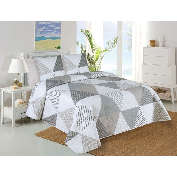 Bílo-šedý prošívaný set přehozu a povlaku na polštář 220x240 cm Terez – My House