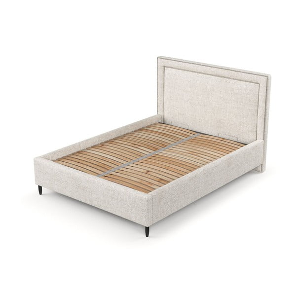 Krémová čalouněná dvoulůžková postel s úložným prostorem s roštem 160x200 cm Baleine – Maison de Rêve-image-4