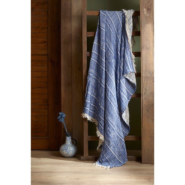 Modrý mušelínový přehoz na dvoulůžko 220x240 cm Etno - Mijolnir-image-2