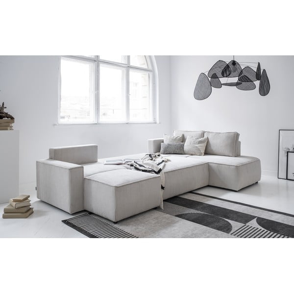 Bílá manšestrová rozkládací rohová pohovka (pravý roh/do "U") Brave Dave – Miuform-image-3