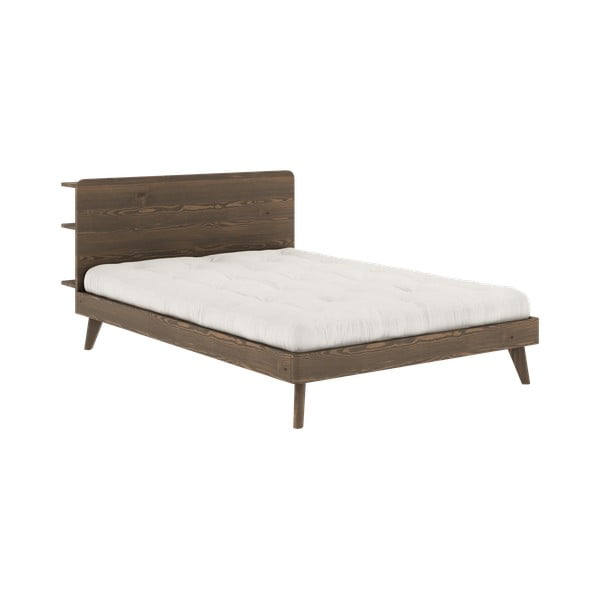 Hnědá dvoulůžková postel z borovicového dřeva s roštem 140x200 cm Retreat – Karup Design
