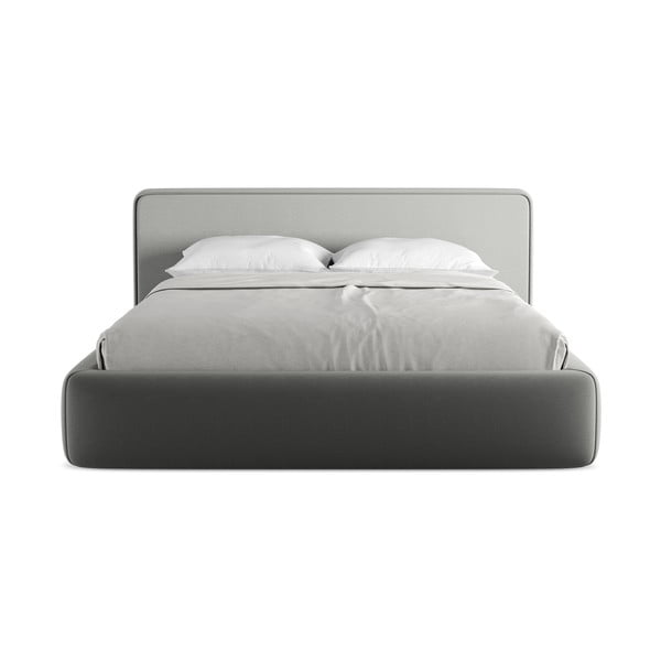 Šedá čalouněná dvoulůžková postel s úložným prostorem s roštem 160x200 cm Kiana – Makamii-image-4