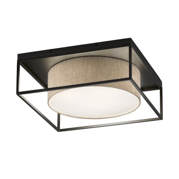 Černo-béžové stropní svítidlo s textilním stínidlem 50x50 cm Carre – Fischer & Honsel