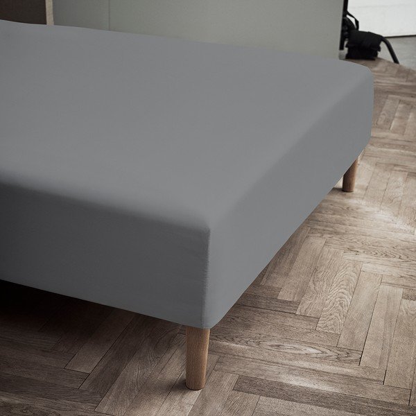 Šedé napínací prostěradlo z bavlněného perkálu 90x200 cm Percale – JUNA-image-1
