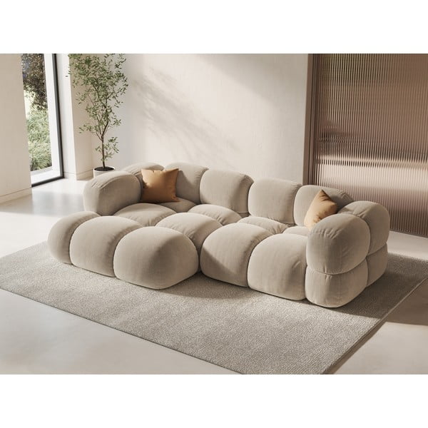 Béžová sametová rohová pohovka (levý roh/s lenoškou) Loretto – Cosmopolitan Design-image-1