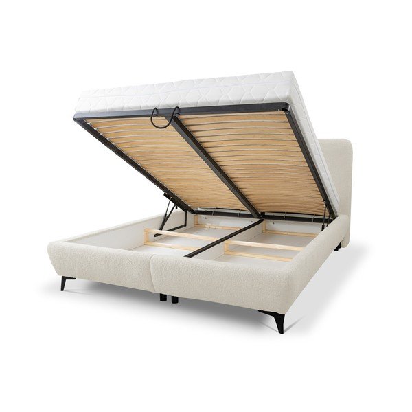Béžová čalouněná dvoulůžková postel s úložným prostorem s roštem 140x200 cm Makapu – Makamii-image-1