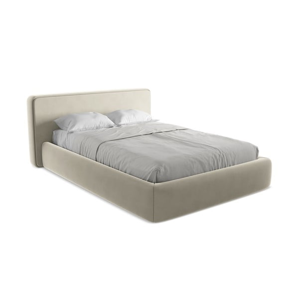 Krémová čalouněná dvoulůžková postel s úložným prostorem s roštem 180x200 cm Kiana – Makamii-image-2