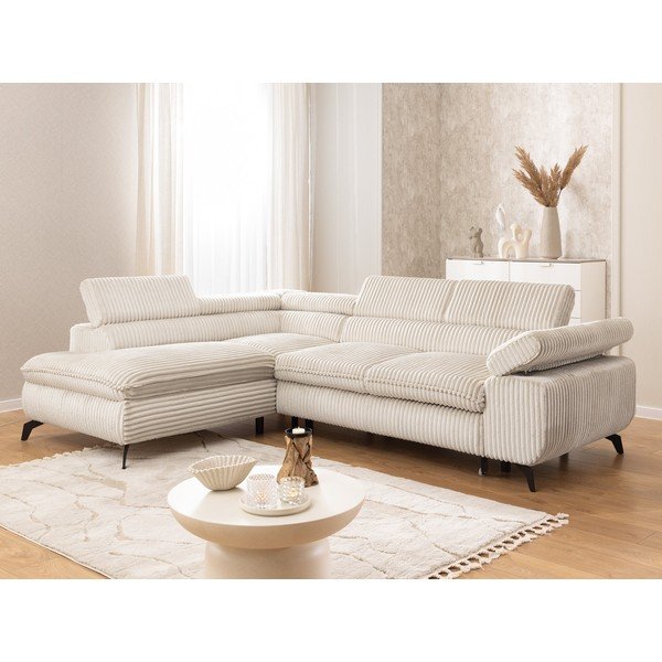 Krémová manšestrová rohová pohovka (levý roh/do L) Marbeya  – Ropez-image-1