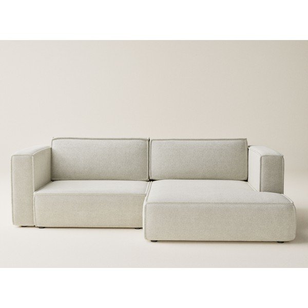 Krémová žinylková rozkládací/s úložným prostorem rohová pohovka (pravý roh/s lenoškou) Velto – Maison de Rêve-image-2