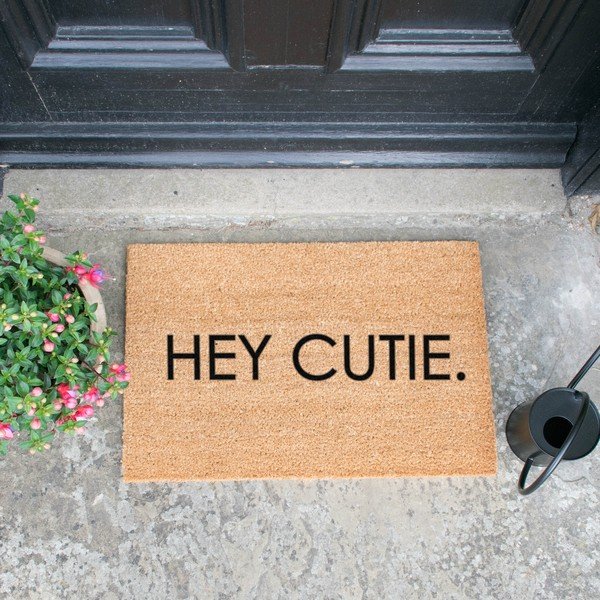 Černá rohožka z přírodního kokosového vlákna Artsy Doormats Hey Cutie, 40 x 60 cm-image-1
