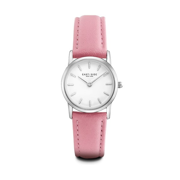Dámské hodinky s růžovým koženým řemínkem a ciferníkem ve stříbrné barvě Eastside Elridge