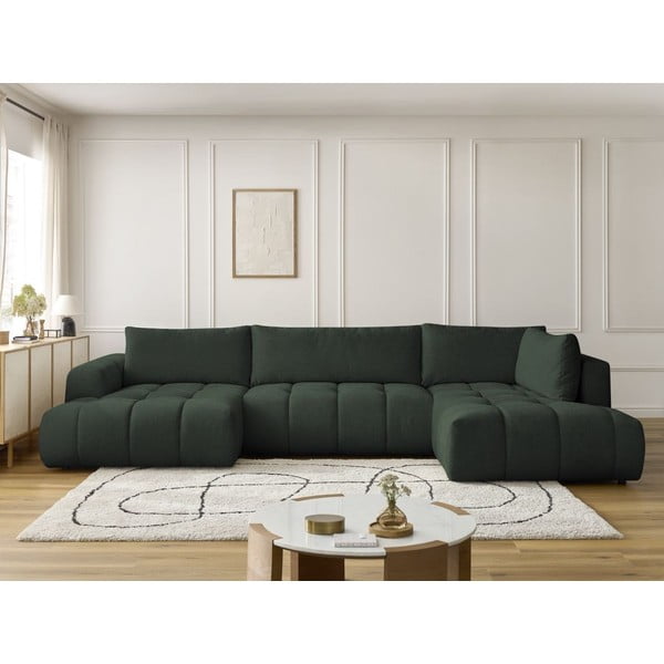 Zelená rozkládací/s úložným prostorem rohová pohovka (pravý roh/do "U") Fuji – Bobochic Paris-image-1