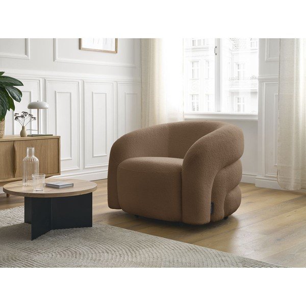 Hnědé otočné křeslo z textilie bouclé Elina – Bobochic Paris-image-1