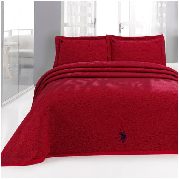 Sada přehozu přes postel a 2 polštářů U.S. Polo Assn. Melcroft Red, 250x260 cm