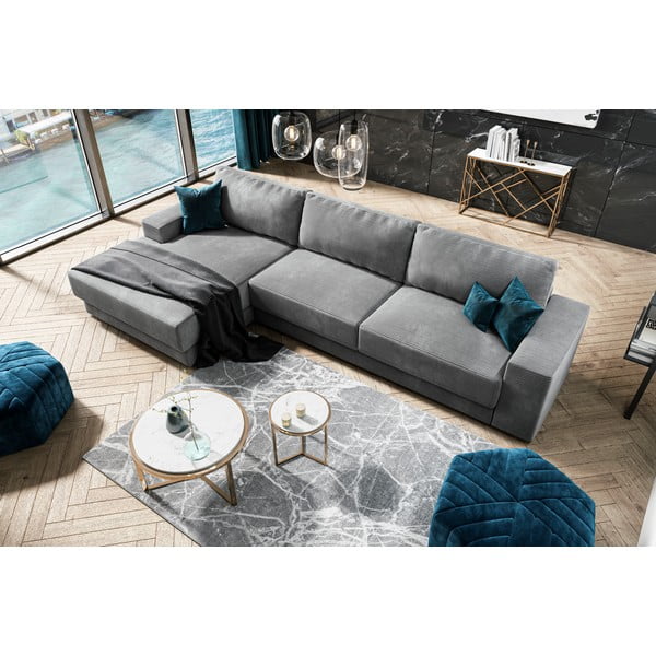 Šedá manšestrová rozkládací rohová pohovka Milo Casa Donatella, levý roh-image-1