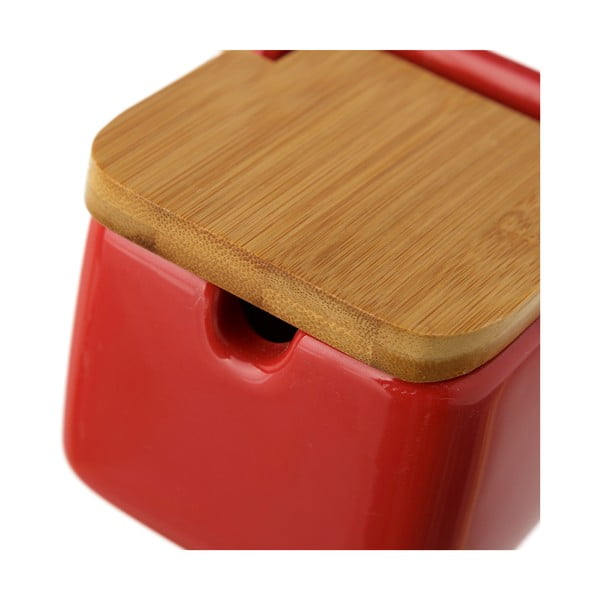 Červená kameninová dóza na sůl s bambusovým víkem Casa Selección, 250 ml-image-3