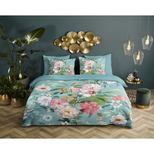 Modré povlečení na jednolůžko/prodloužené z bavlněného saténu 140x220 cm Fungi – Descanso-image-1