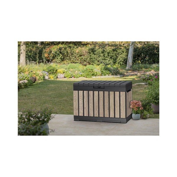 Černý/ve světle přírodní barvě plastový zahradní úložný box Deco Kentwood Ashwood – Keter-image-1