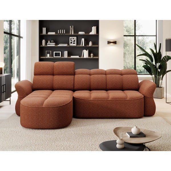 Sametová rozkládací/s úložným prostorem rohová pohovka v terakotové barvě (levý roh/s lenoškou) Beneth – ELTAP-image-1
