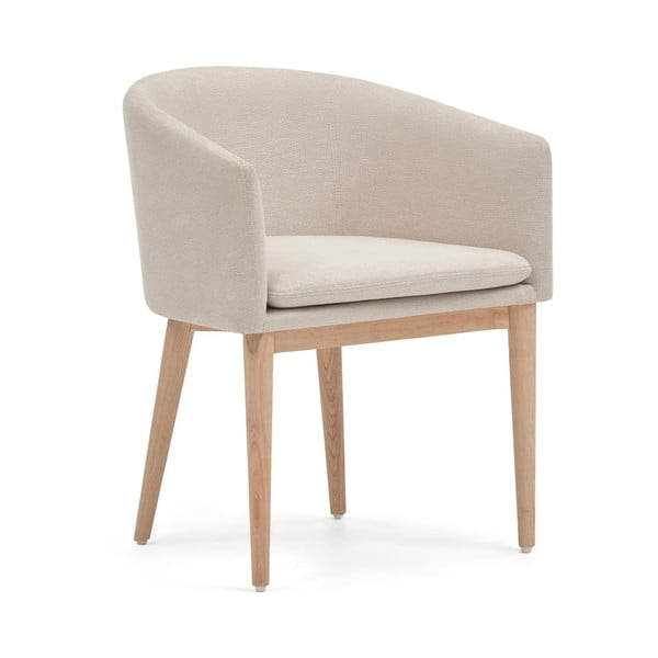 Krémové čalouněné jídelní křeslo s područkami Harlan – Kave Home