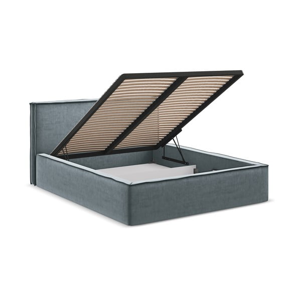 Světle modrá čalouněná dvoulůžková postel s úložným prostorem s roštem 160x200 cm Anani – Makamii-image-3