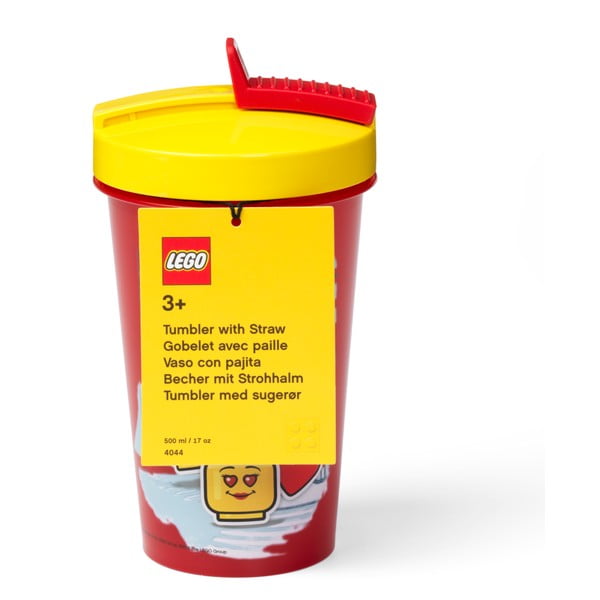 Červený kelímek se žlutým víčkem a brčkem LEGO® Iconic, 500 ml-image-1