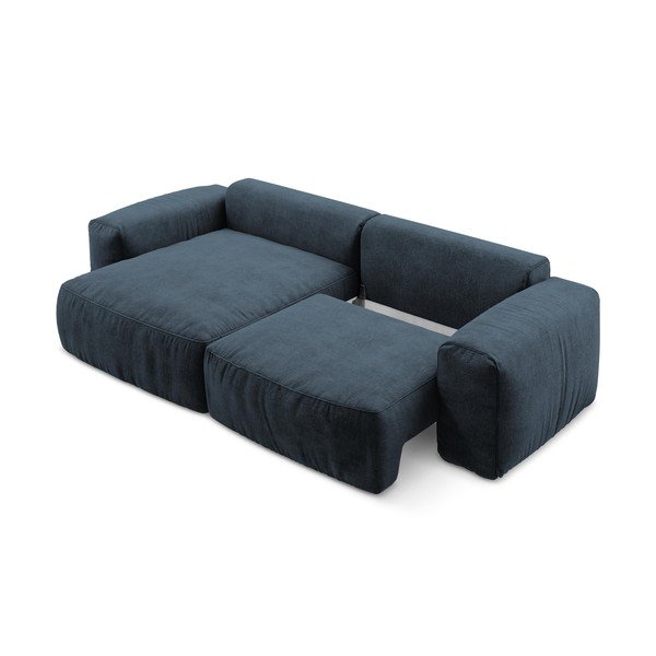 Tmavě modrá žinylková rozkládací rohová pohovka (levý roh/s lenoškou) Kuki – Makamii-image-4