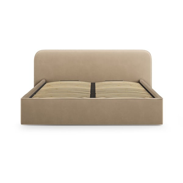 Taupe čalouněná dvoulůžková postel s úložným prostorem s roštem 160x200 cm Elizabeth – Micadoni -image-4