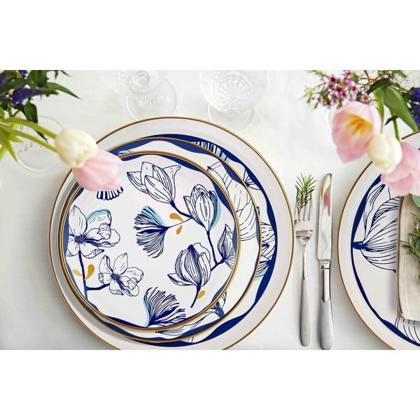 Sada 6 bílých porcelánových dezertních talířů s modrými květy Mia Bleu Pasta, ⌀ 19 cm-image-1