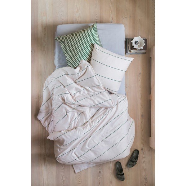 Béžové povlečení na jednolůžko z bavlněného saténu 140x200 cm Align – Mette Ditmer Denmark-image-2