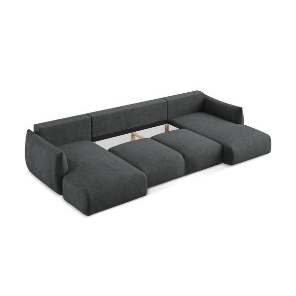 Tmavě šedá žinylková rozkládací rohová pohovka (do "U") Leila – Makamii-image-4