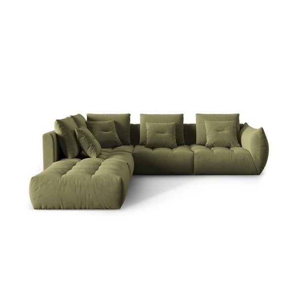 Světle zelená rohová pohovka z textilie bouclé (levý roh/do L) Bloom – Micadoni Home