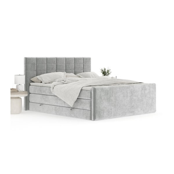 Světle šedá boxspring postel s úložným prostorem 140x200 cm Ava – Maison de Rêve-image-3