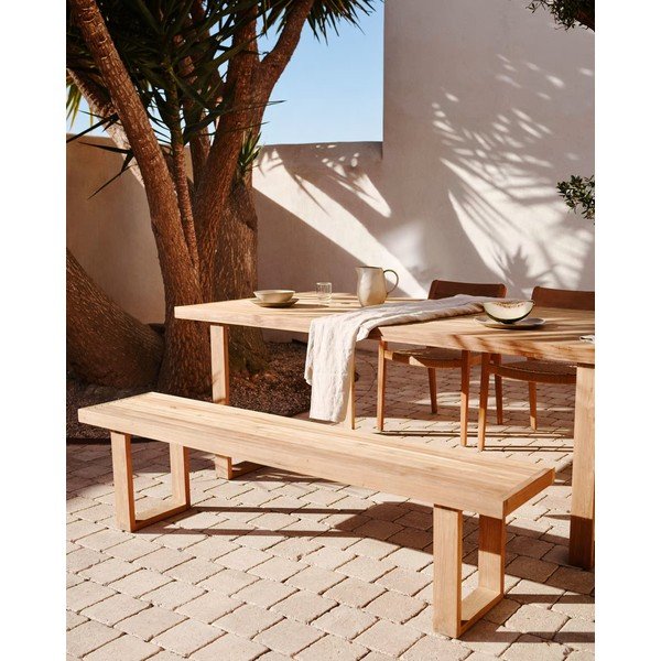 Dřevěná zahradní lavice v přírodní barvě Canadell – Kave Home-image-1