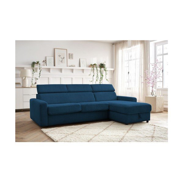 Tmavě modrá manšestrová rozkládací rohová pohovka (variabilní) Monaco – Bobochic Paris-image-1