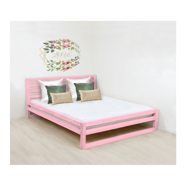 Růžová dřevěná dvoulůžková postel Benlemi DeLuxe, 200 x 160 cm