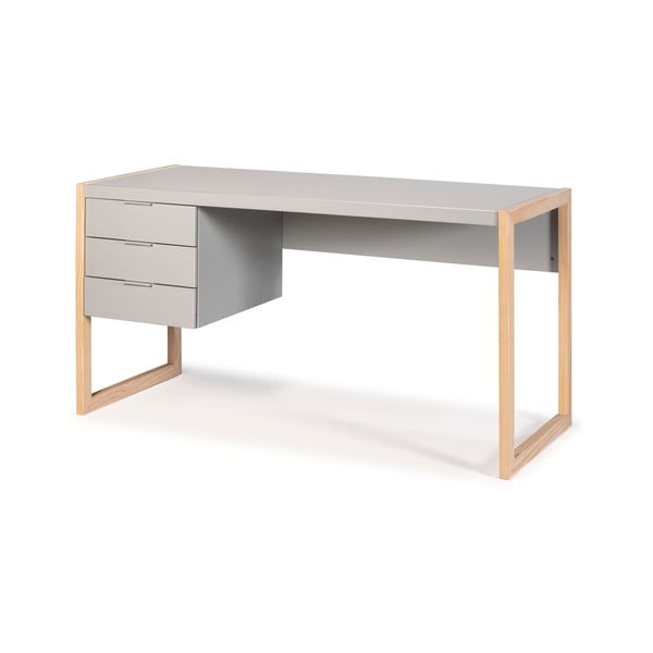 Šedý psací stůl s nohami z borovicového dřeva Marckeric Frank-image-3