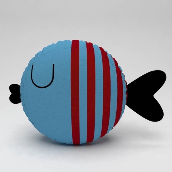 Modrý polštářek s tmavě červenými pruhy Fishie, ⌀ 32 cm