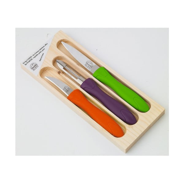 3dílná sada nožíků a škrabky v dřevěné krabičce Jean Dubost Rainbow