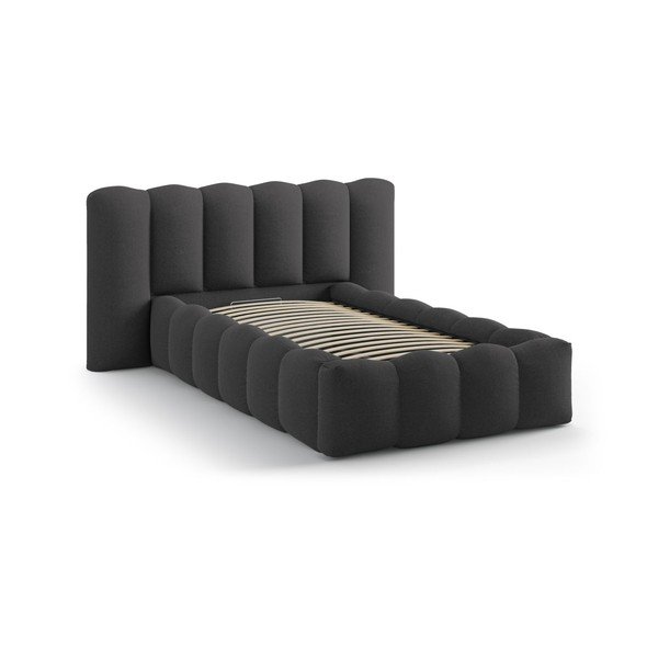 Antracitová čalouněná jednolůžková postel s úložným prostorem s roštem 90x200 cm Lupine – Micadoni -image-2