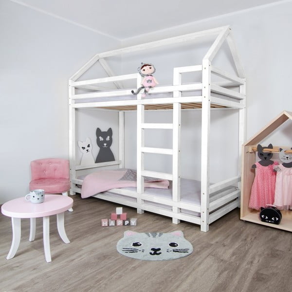 Bílá dřevěná patrová dětská postel Benlemi Twiny, 120 x 200 cm