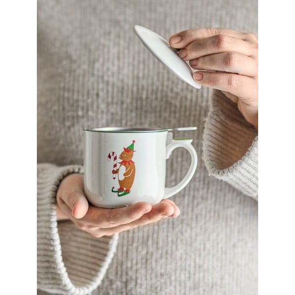 Krémový hrnek s vánočním motivem se sítkem z kameniny 300 ml Valentin – Bloomingville-image-1