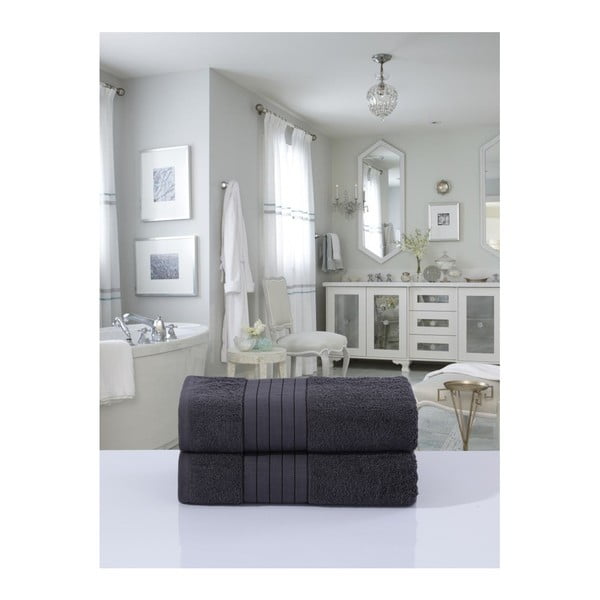 Antracitové froté bavlněné osušky v sadě 2 ks 70x140 cm – Good Morning-image-2