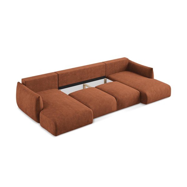 Žinylková rozkládací rohová pohovka v terakotové barvě (do "U") Leila – Makamii-image-4